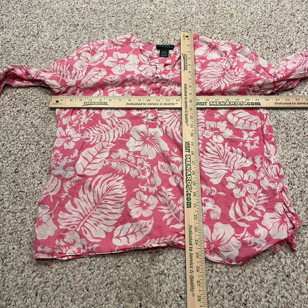 Lauren Ralph Lauren Floral Popover Blouse Sz L 100% Cotton Summer Coastal - Picture 5 of 5